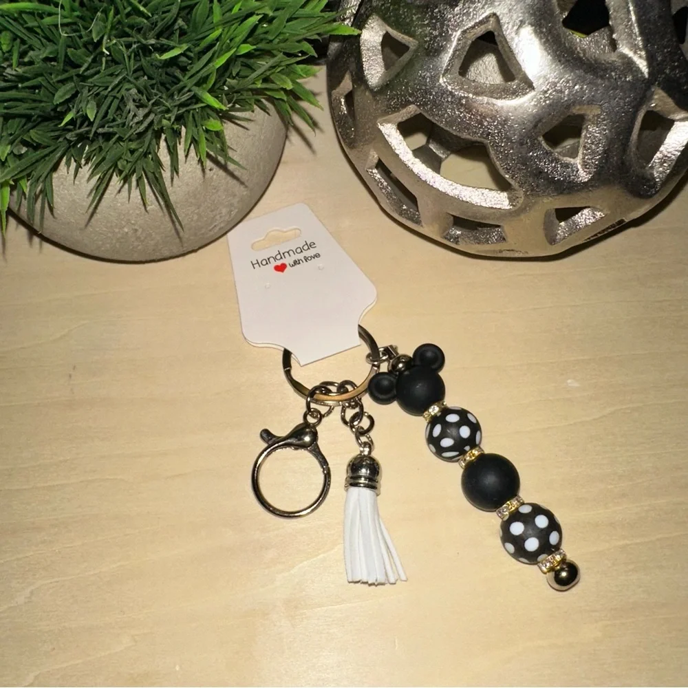 Mickey Mouse Silicone Keychain With White‎ Tassel